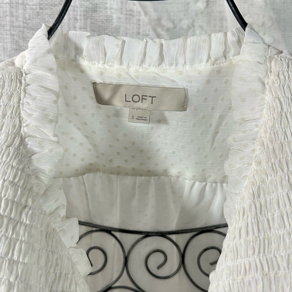 Loft white chiffon swiss dot long sleeve blouse size S - Picture 9 of 12